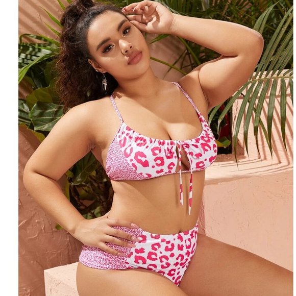 SHEIN Other - Shein Pink Leopard Knot Front Bikini Swimsuit sz 4x